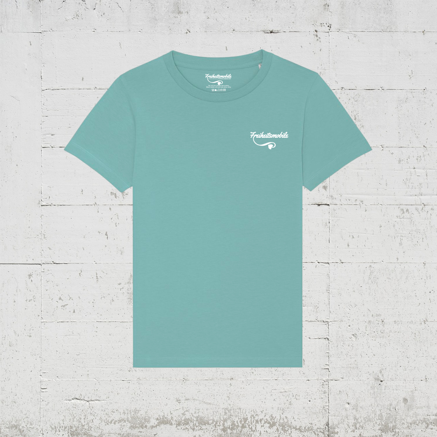 Freiheitsmobile Hit The Road | Bio T-Shirt Kids front - teal monstera