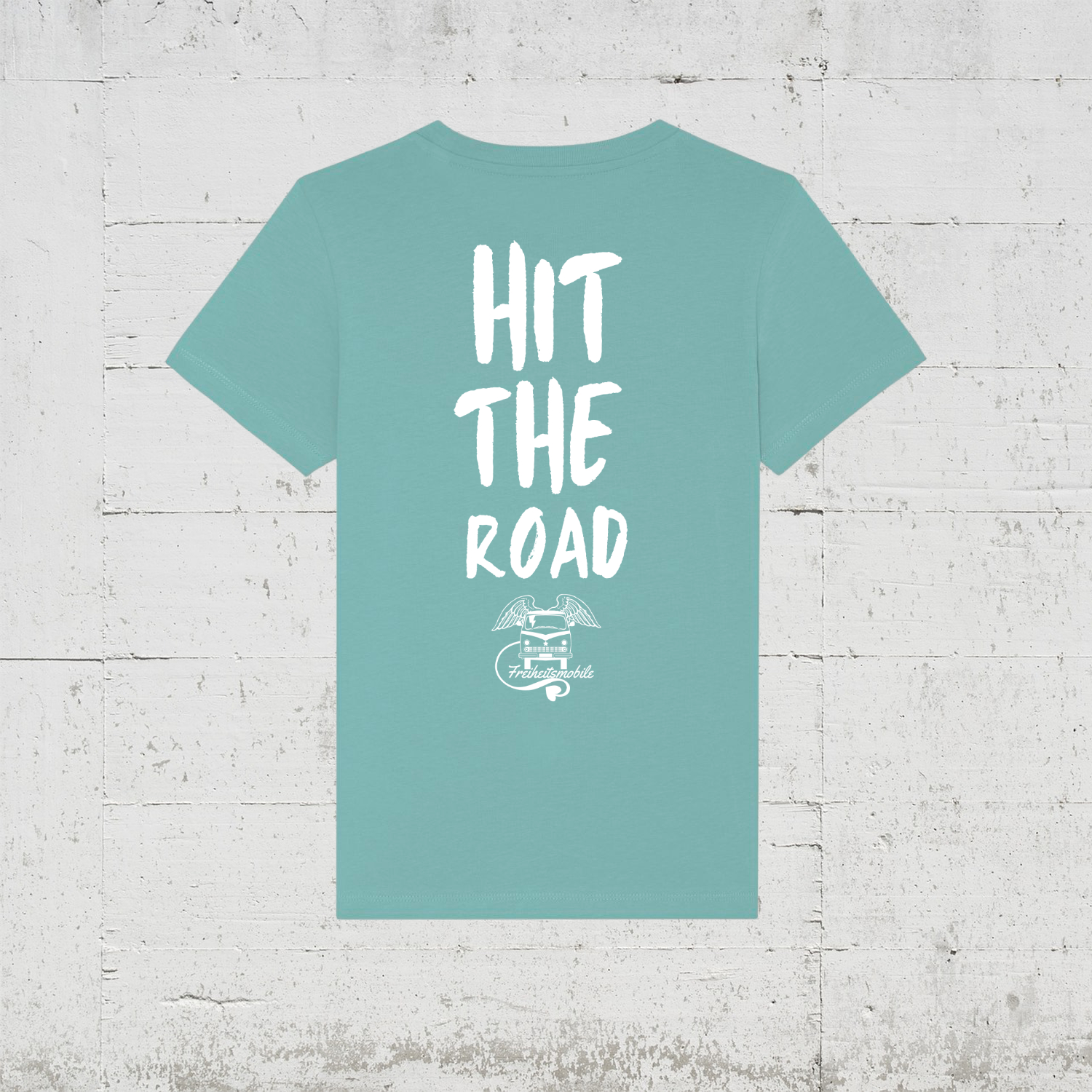 Freiheitsmobile Hit The Road | Bio T-Shirt Kids back - teal monstera