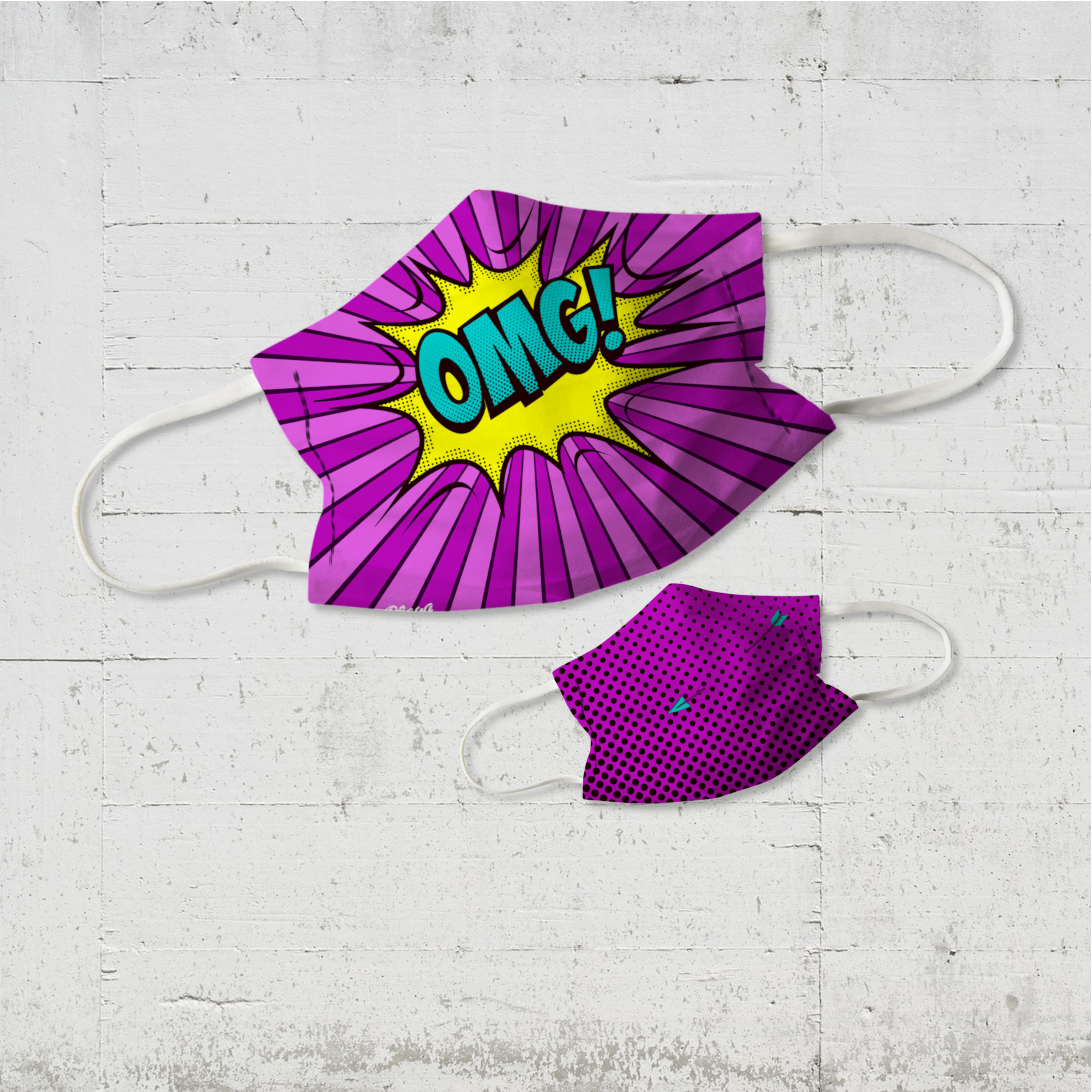 OMG! Kinder Wende-Maske pink punch mit Sprechblase | organic fairwear vegan